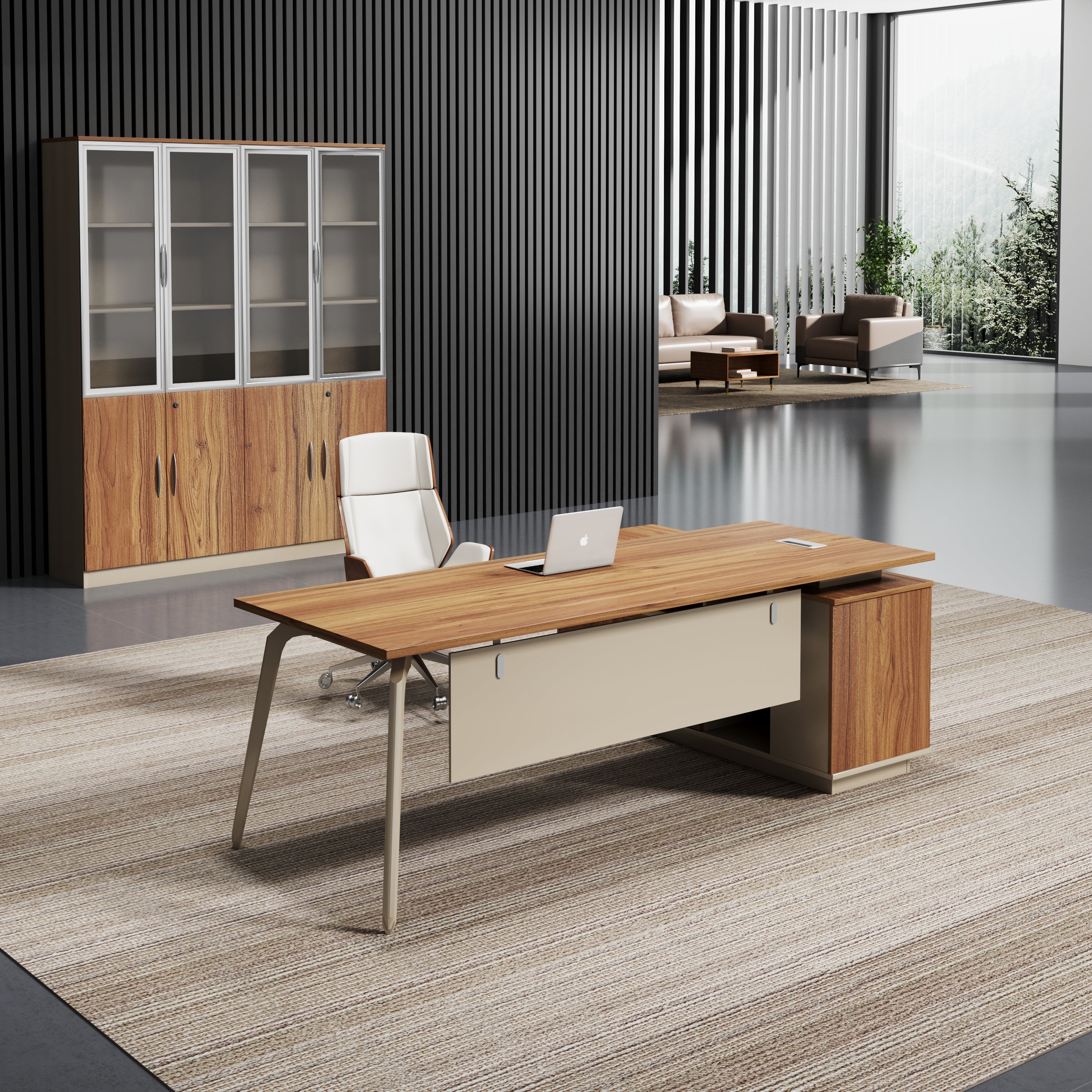 Escritorio SIT tipo L base metálica, mesa auxiliar melamina nogal con medidas 1,600 x 800 x 750 mm SIT-D535WAL