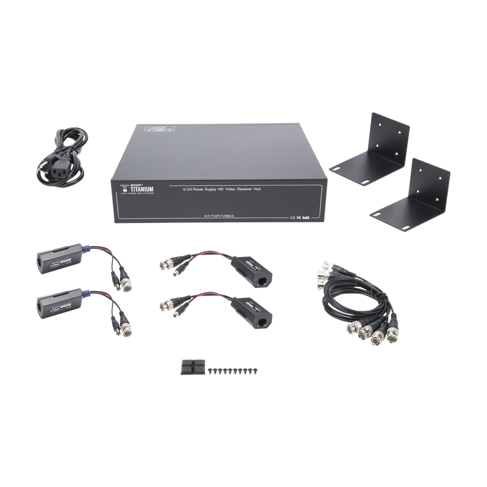 Kit 4K receptor activo de 4 canales / 4 transceptores de video voltaje / 4 cables BNC / 200 m 4K