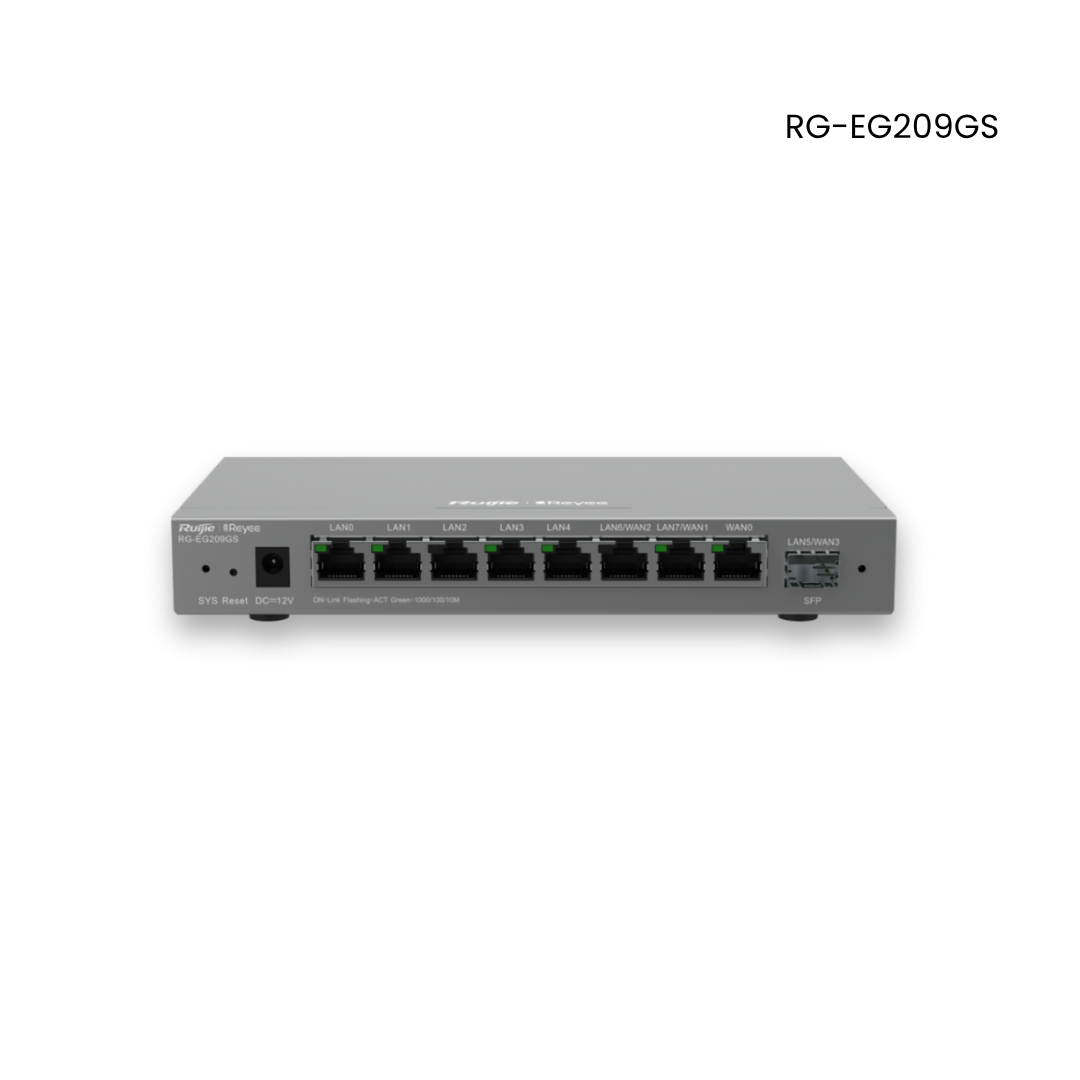 Router Ruijie administrable con 9 puertos gigabit, soporta 2x WAN, 1 puerto SFP 1 GB, 200 clientes  RGEG209GS