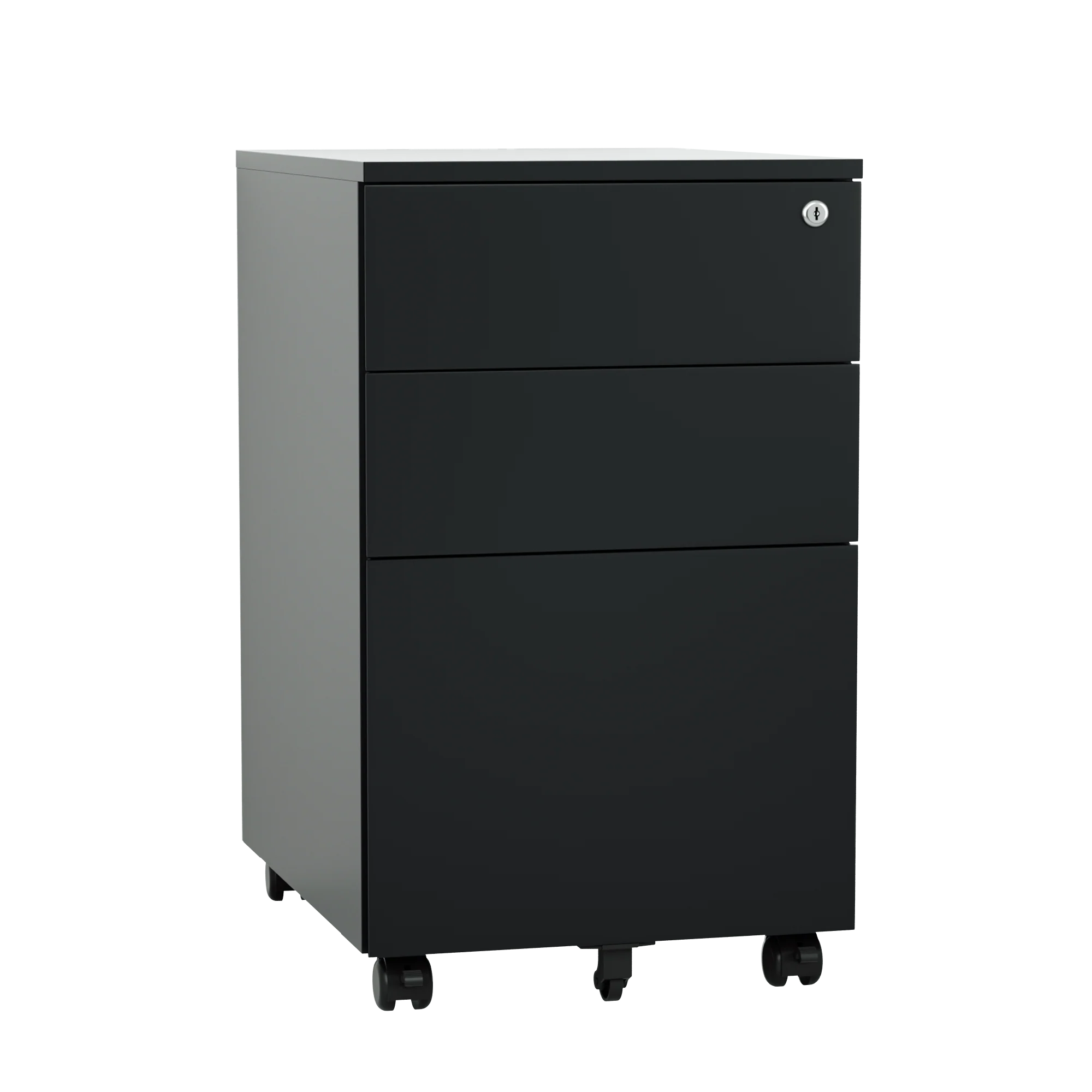Archivador Móvil iOffice (Gavetero) 3 Gavetas, Acero, 1 cerradura, 2 llaves, Color negro.
