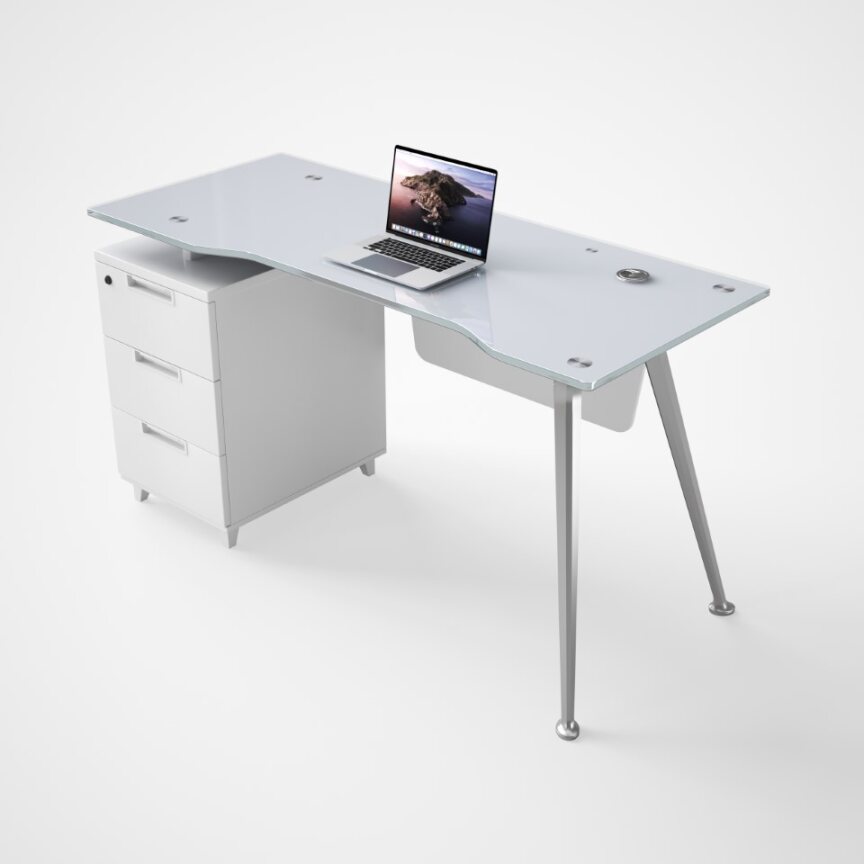 ESCRITORIO SIT COLOR NEGRO, BASE CUADRADA VIDRIO TEMPLADO, 3 GAVETAS, W120CM x D60CM x H75CM