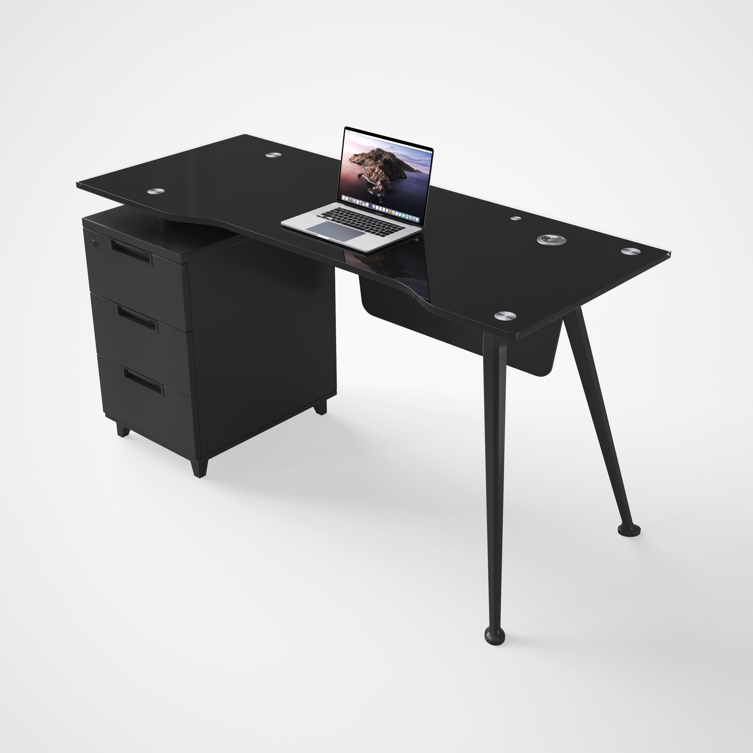 ESCRITORIO SIT COLOR NEGRO, BASE CUADRADA VIDRIO TEMPLADO, 3 GAVETAS, W120CM x D60CM x H75CM