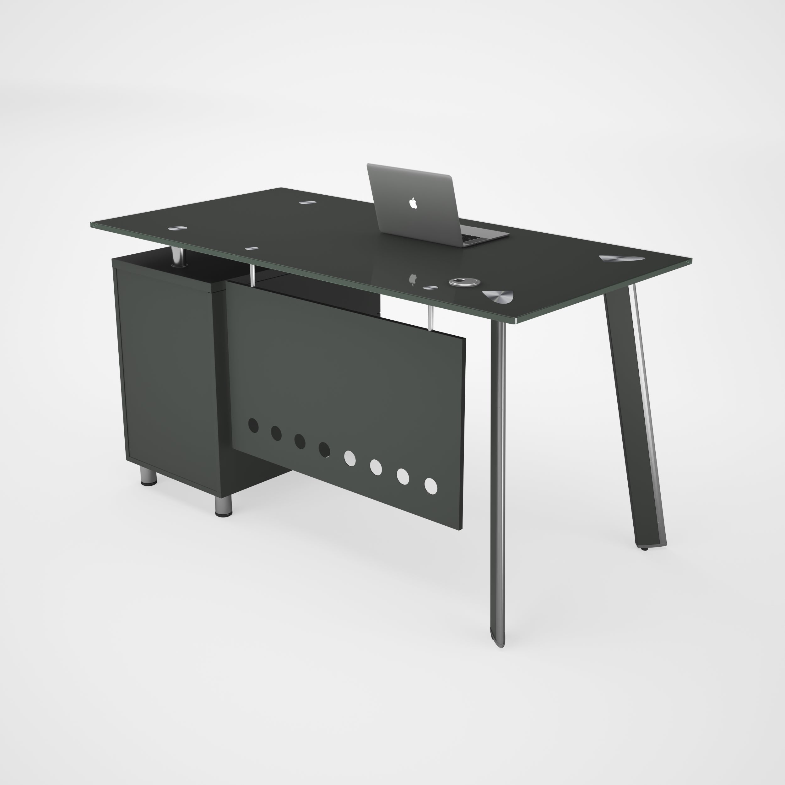 ESCRITORIO SIT COLOR GRIS, BASE CUADRADA VIDRIO TEMPLADO, 2 GAVETAS, BASE METALICA W120xD60xH75C
