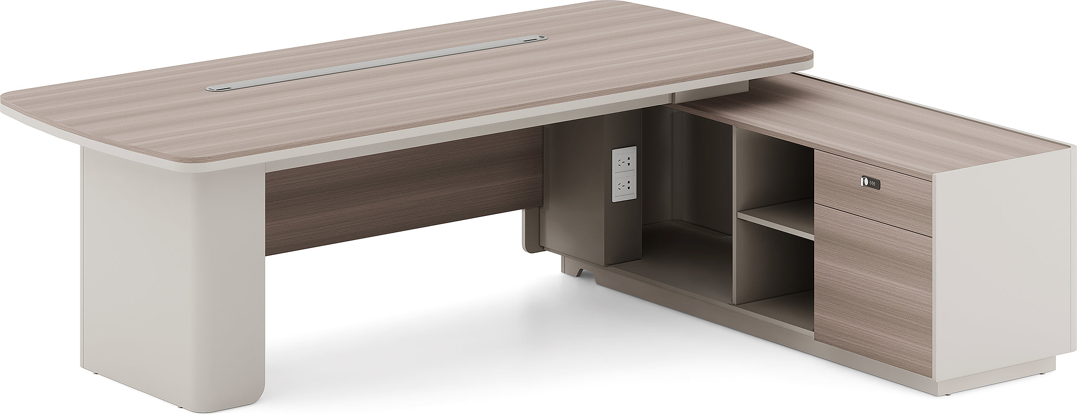 Escritorio madera real y gris en forma de L