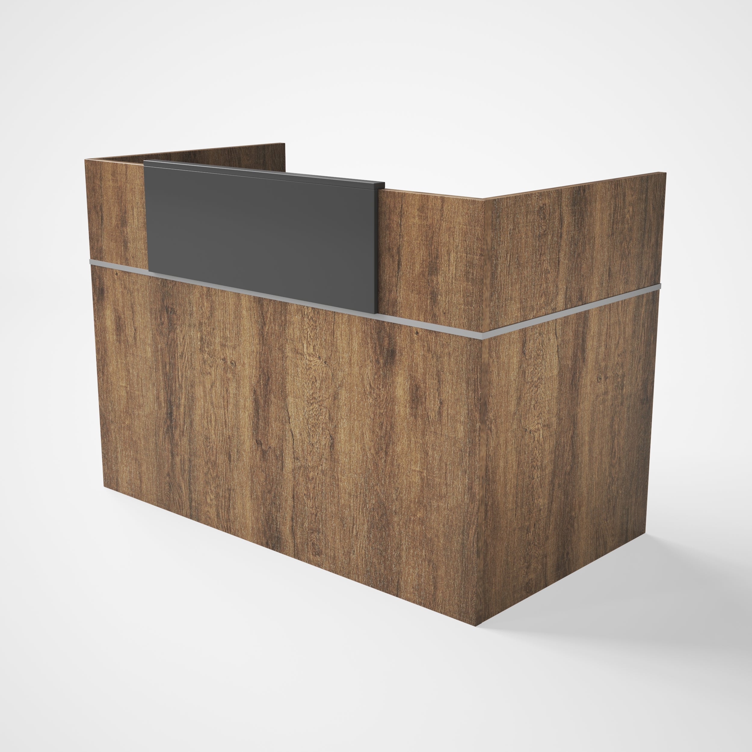 MOSTRADOR DE RECEPCION (COUNTER) SIT, PANEL FRONTAL COLOR CAFE+GRIS, AN140xPRO90xALTO105CM