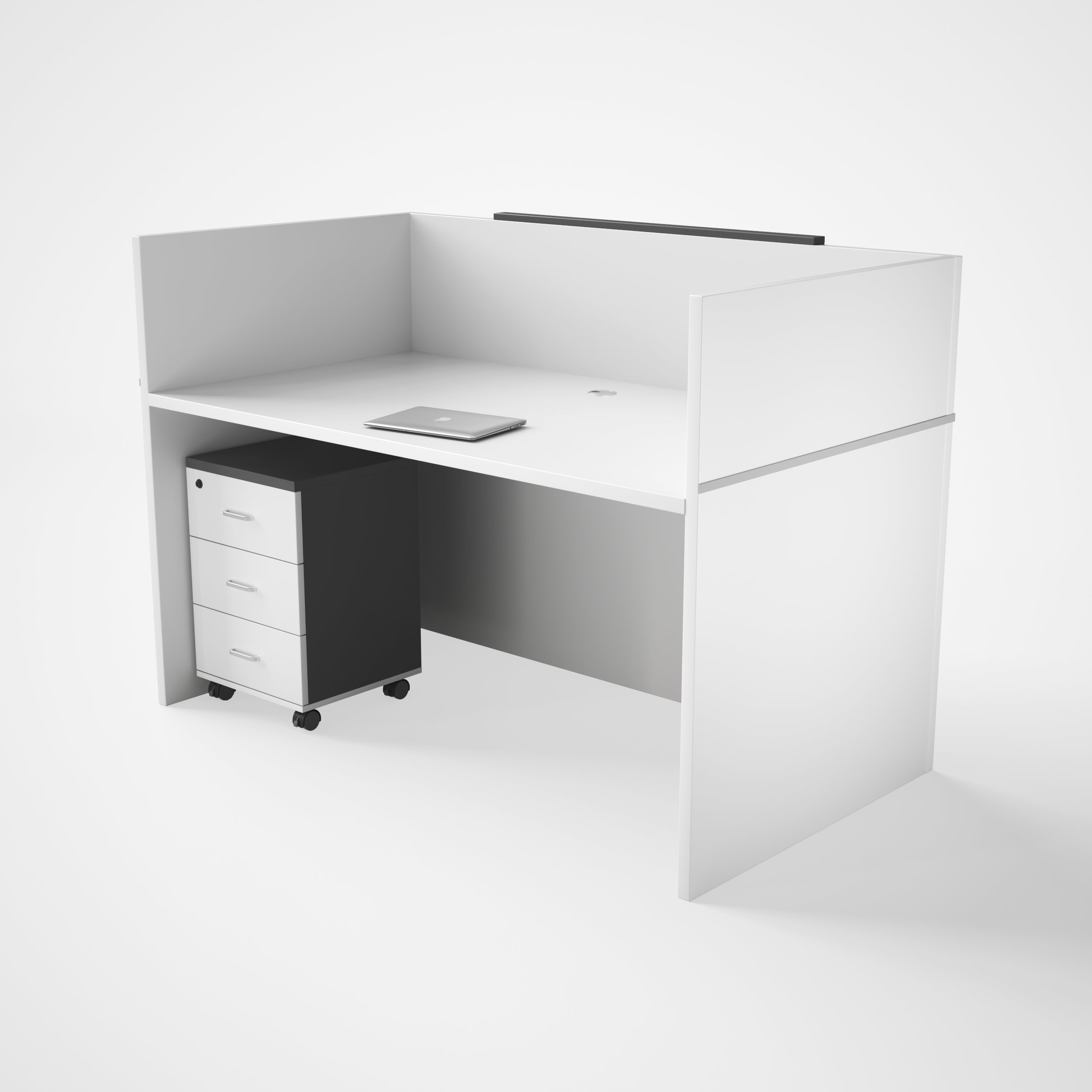 MOSTRADOR DE RECEPCION (COUNTER) SIT, PANEL FRONTAL COLOR CAFE+GRIS, AN140xPRO90xALTO105CM
