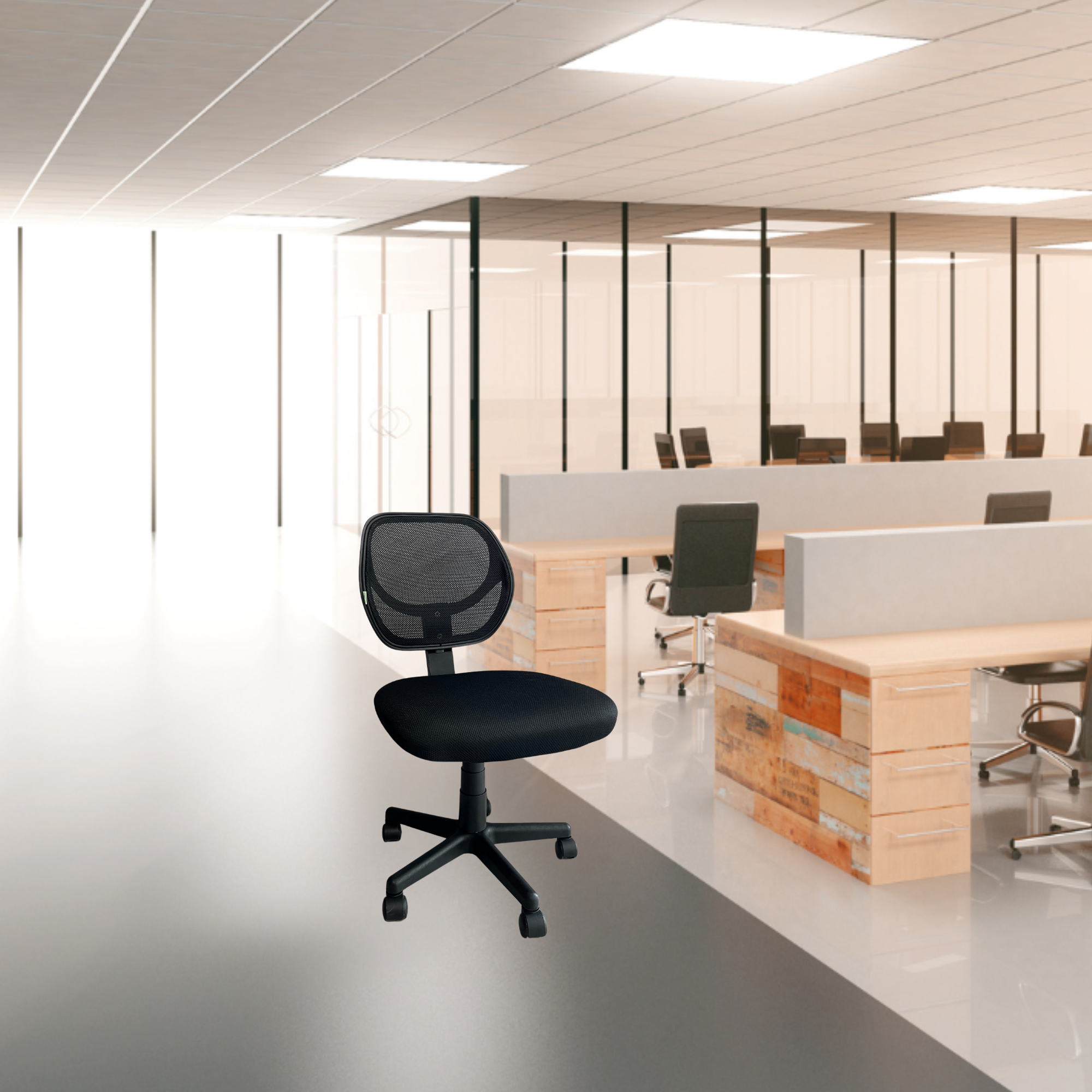 Silla SIT Secretarial, tela de malla, altura media. Color: Negro. Peso: 200Lbs.