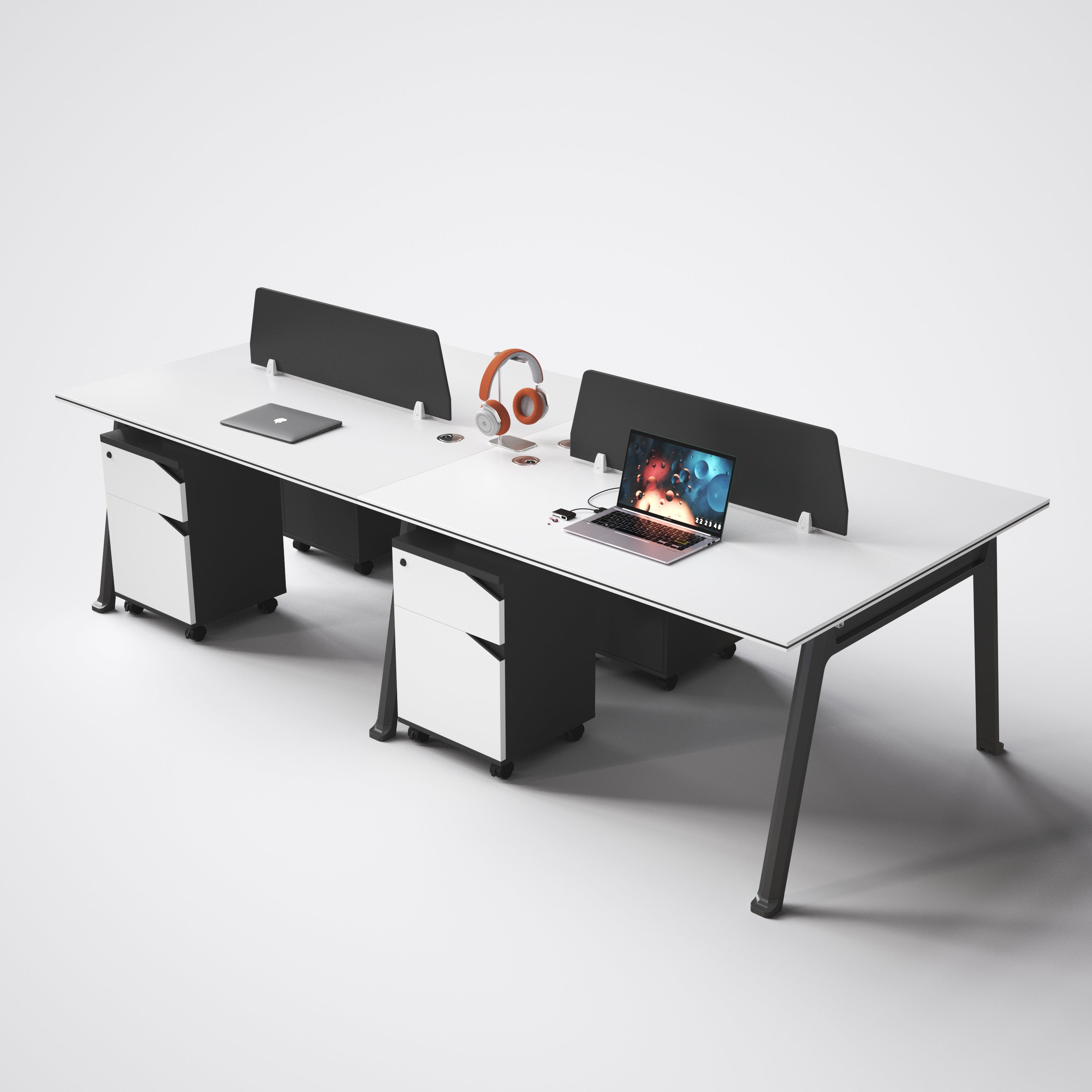 ESTACION DE TRABAJO SIT (WORKSTATION) 4 MODULOS, 2 GAVETAS, PANEL PRIVADO, PASACABLE, BLANCO/GRIS