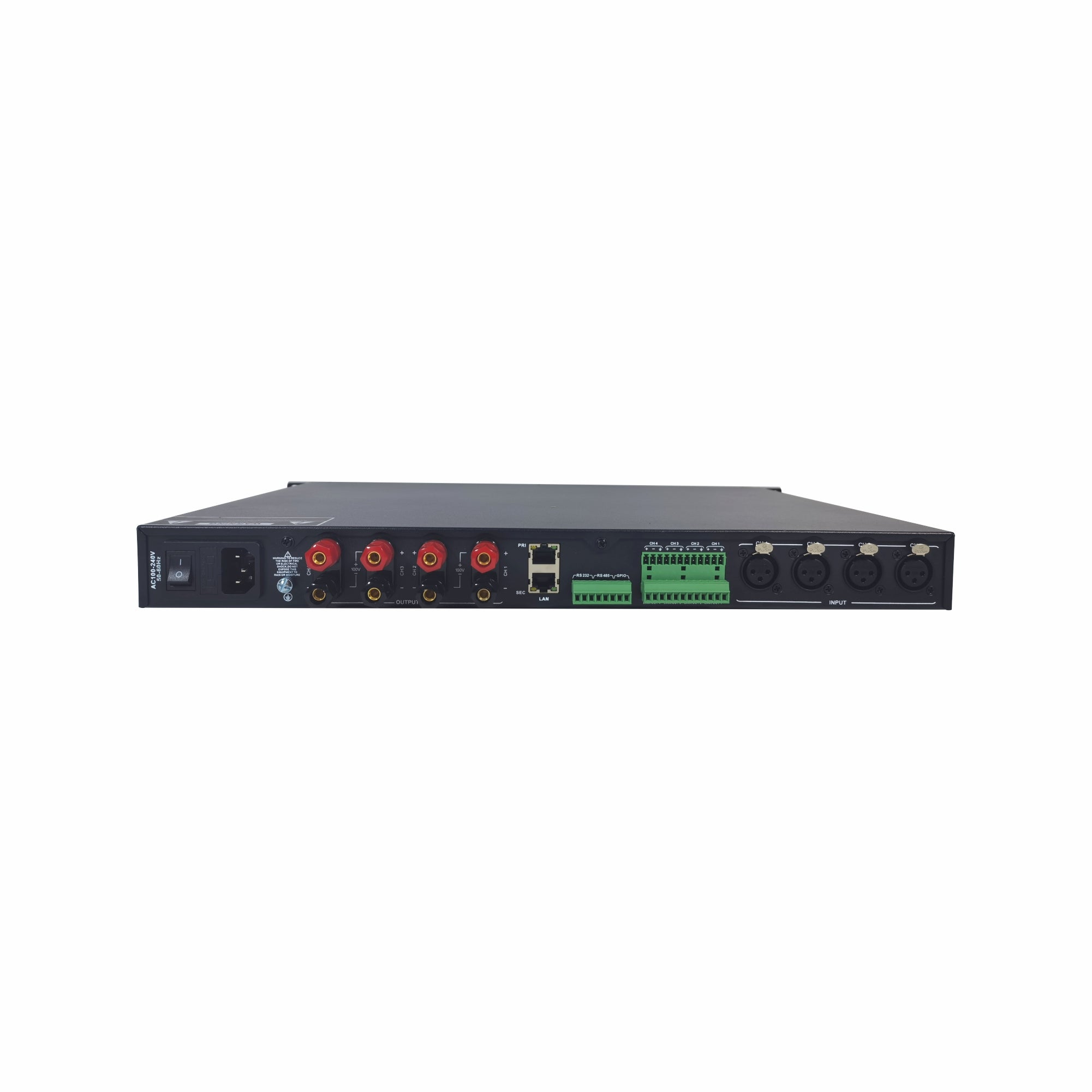 Amplificador SKAUDIO, Dante y DSP 100v, 4-16ohms, TCP/IP, Control por Software.