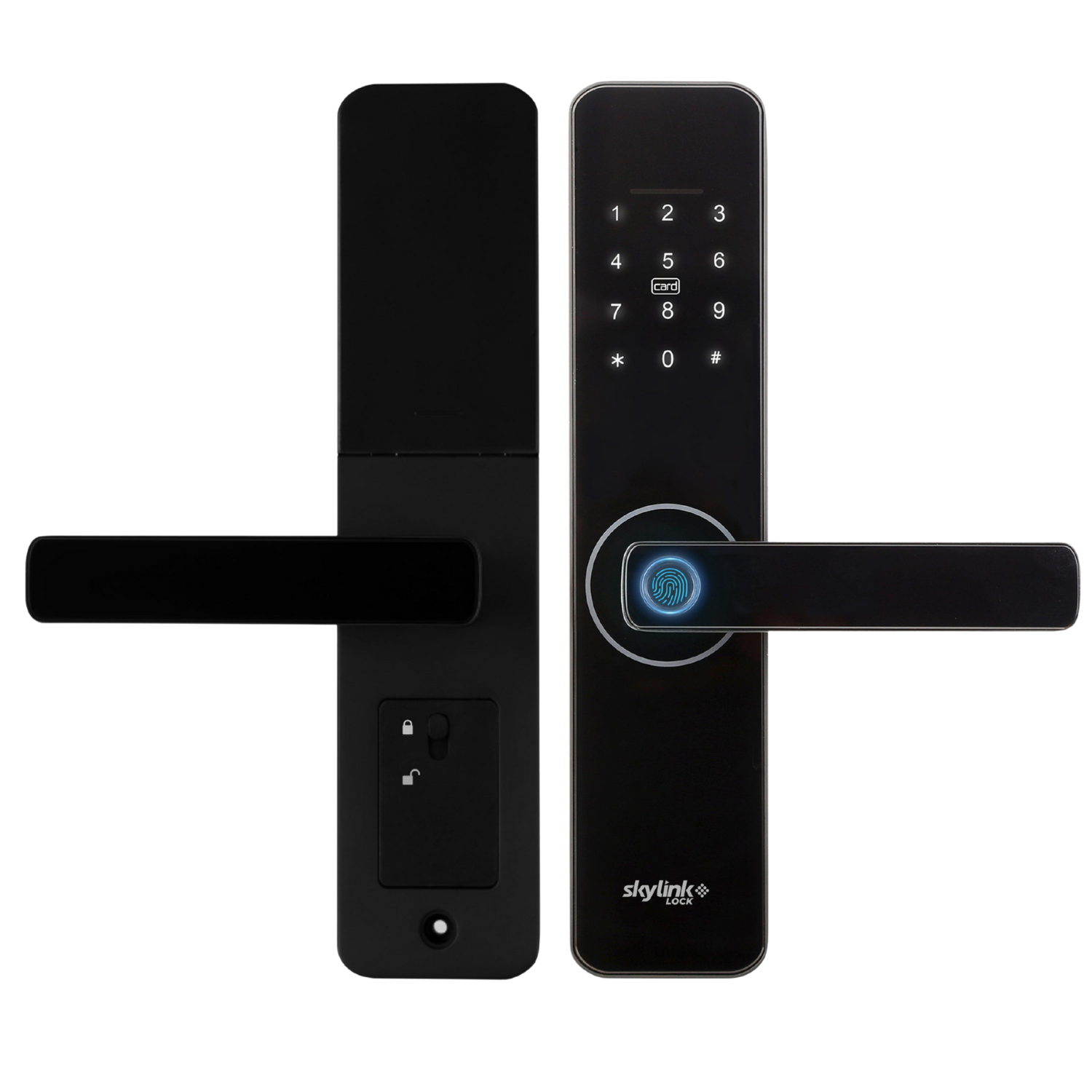 CERRADURA SKYLINK WIFI TUYA APP, COLOR NEGRO HUELLA / TARJETA /CODIGO / 5050  o PESTILLO UNICO/ USO INTERIOR