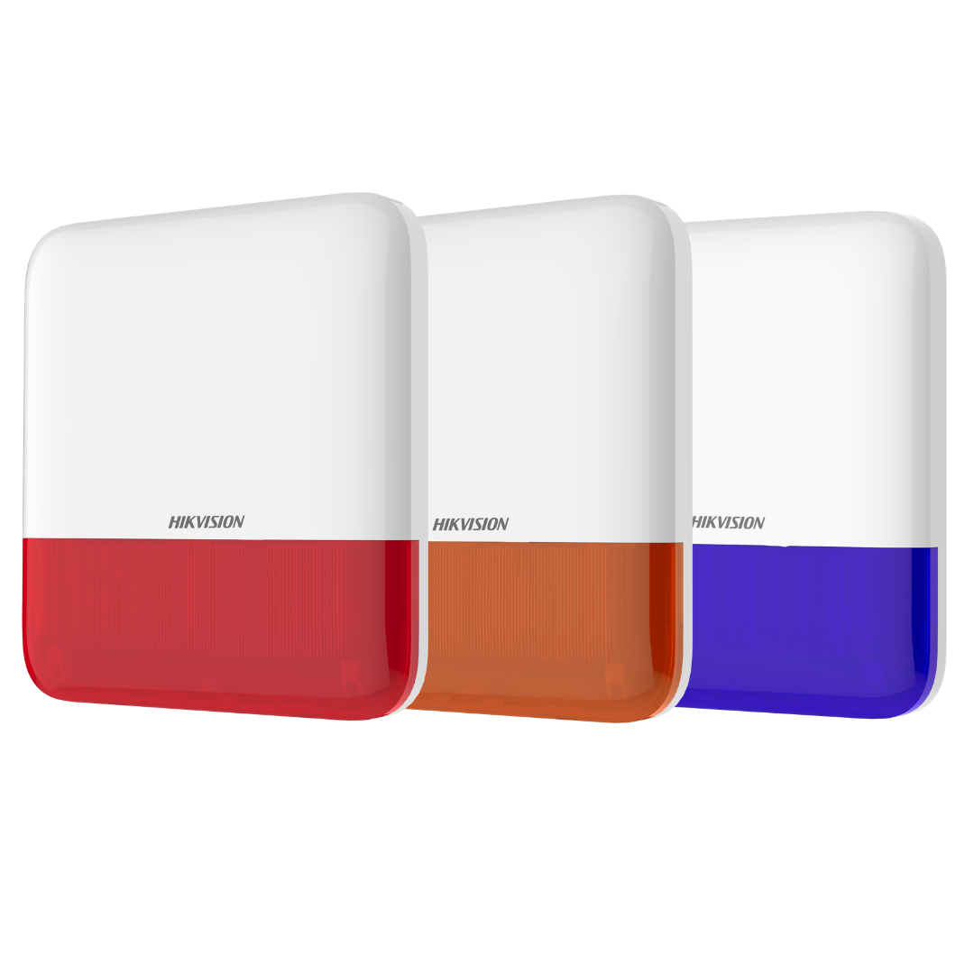 Sirena AxPro HIKVISION inalámbrica para uso exterior IP65, estrobo rojo 110 dB DS-PS1-E-WB