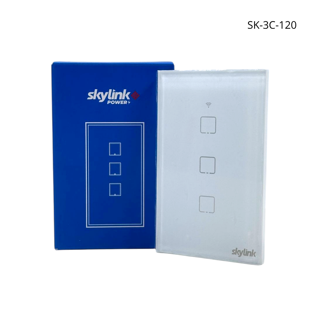 Interruptor SKYLINK wifi de pared, blanco, 1, 2 o 3 canales 120 V no neutro, TUYA app | SK-1C-120 / SK-2C-120 / SK-3C-120