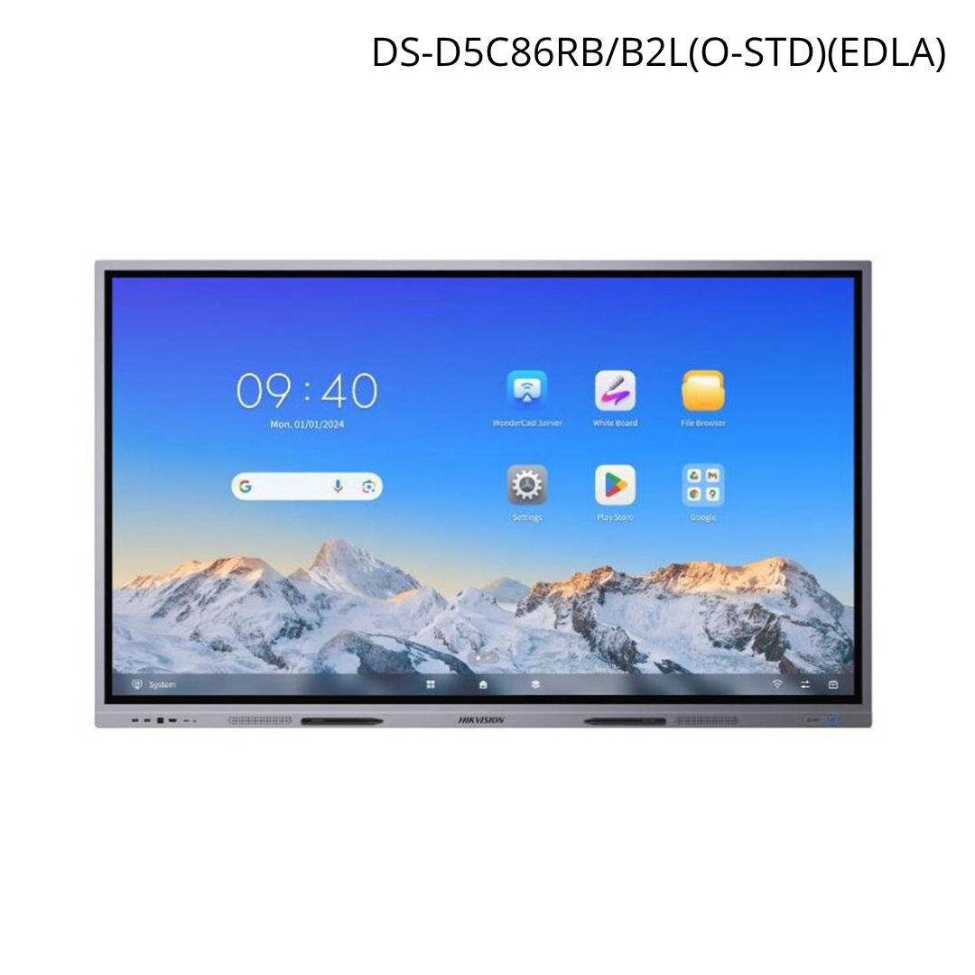 Pantalla interactiva HIKVISION 86" ANDROID 14 / AI / cámara 8 mp / 4K, 2 lápices, micrófonos 8K, NFC | DS-D5C86RB/B2L(O-STD)(EDLA)