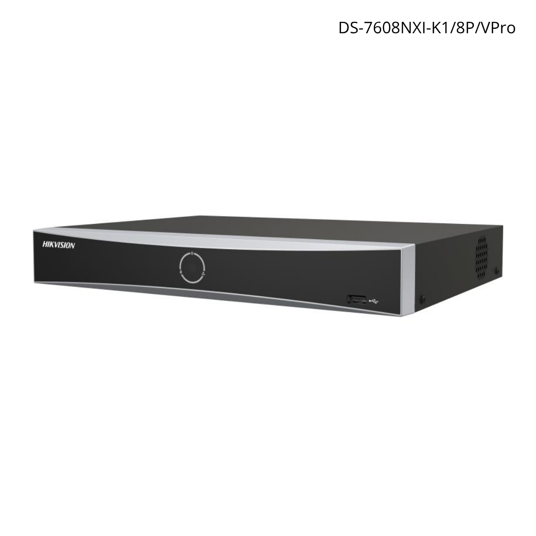 NVR HIKVISION 12 MP 4K 8POE + reconocimiento facial AcuSense 1HDD 10TB H265+ ANR | DS-7608NXI-K1/8P/VPro