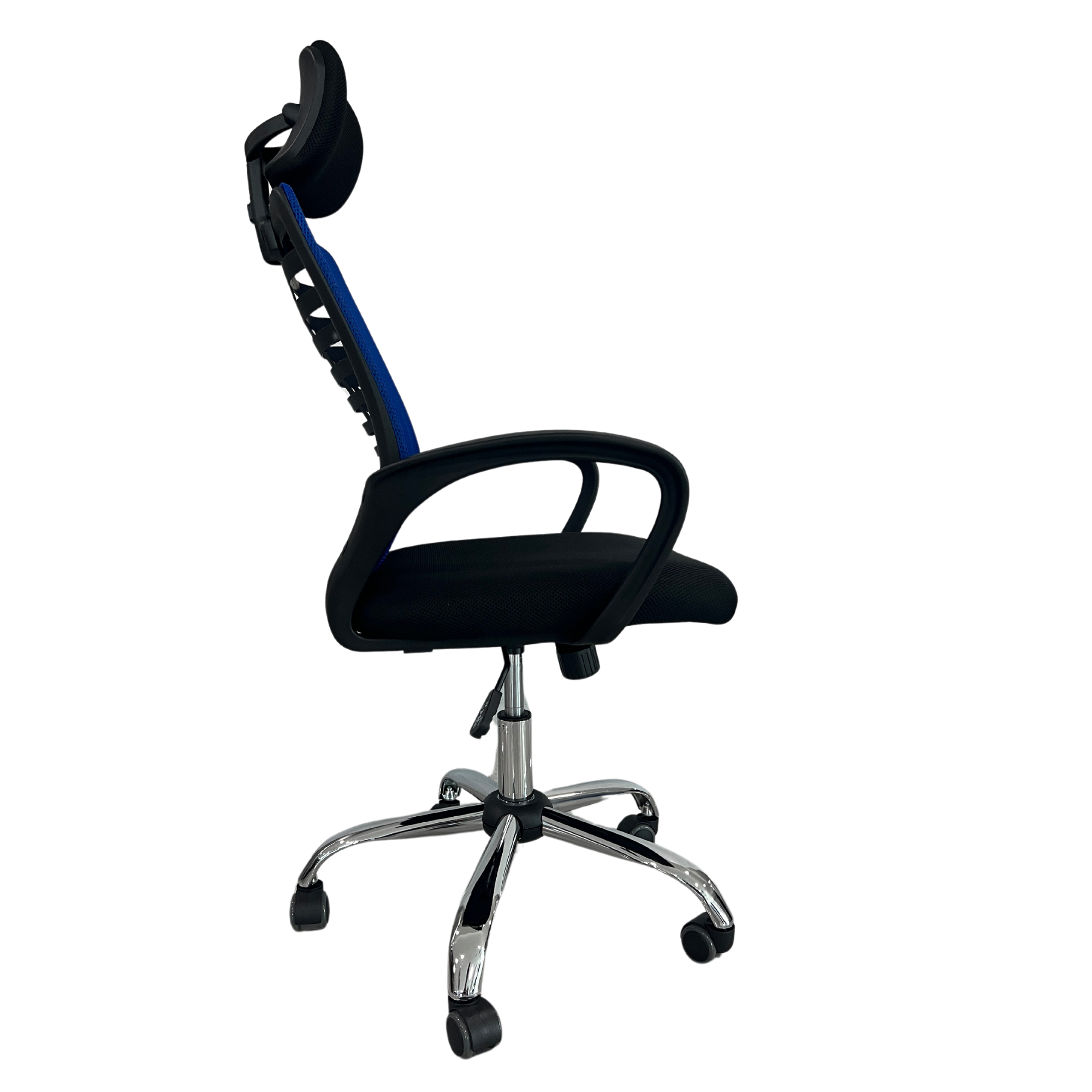 Silla SIT Ejecutiva, base cromada, Color Negro y Azul. Peso: 200Lbs.