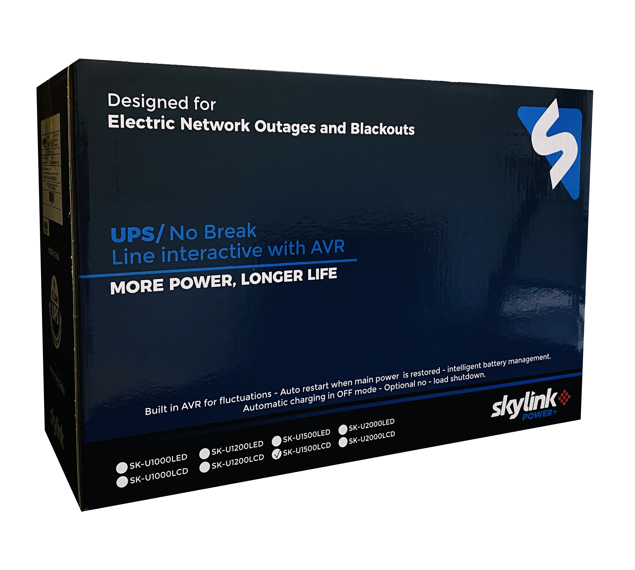 UPS Skylink de 1500VA/900W, Línea Interactiva, LCD, 120 VCA, regulador de Voltaje.