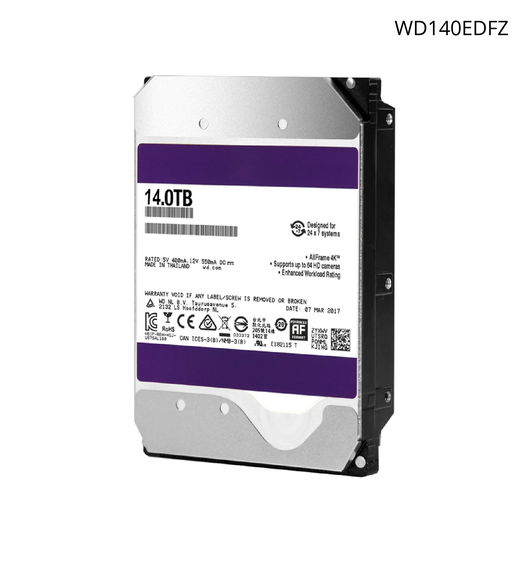 Disco Duro WD de 14 TB, Optimizado para Soluciones de Videovigilancia, Uso 24/7.