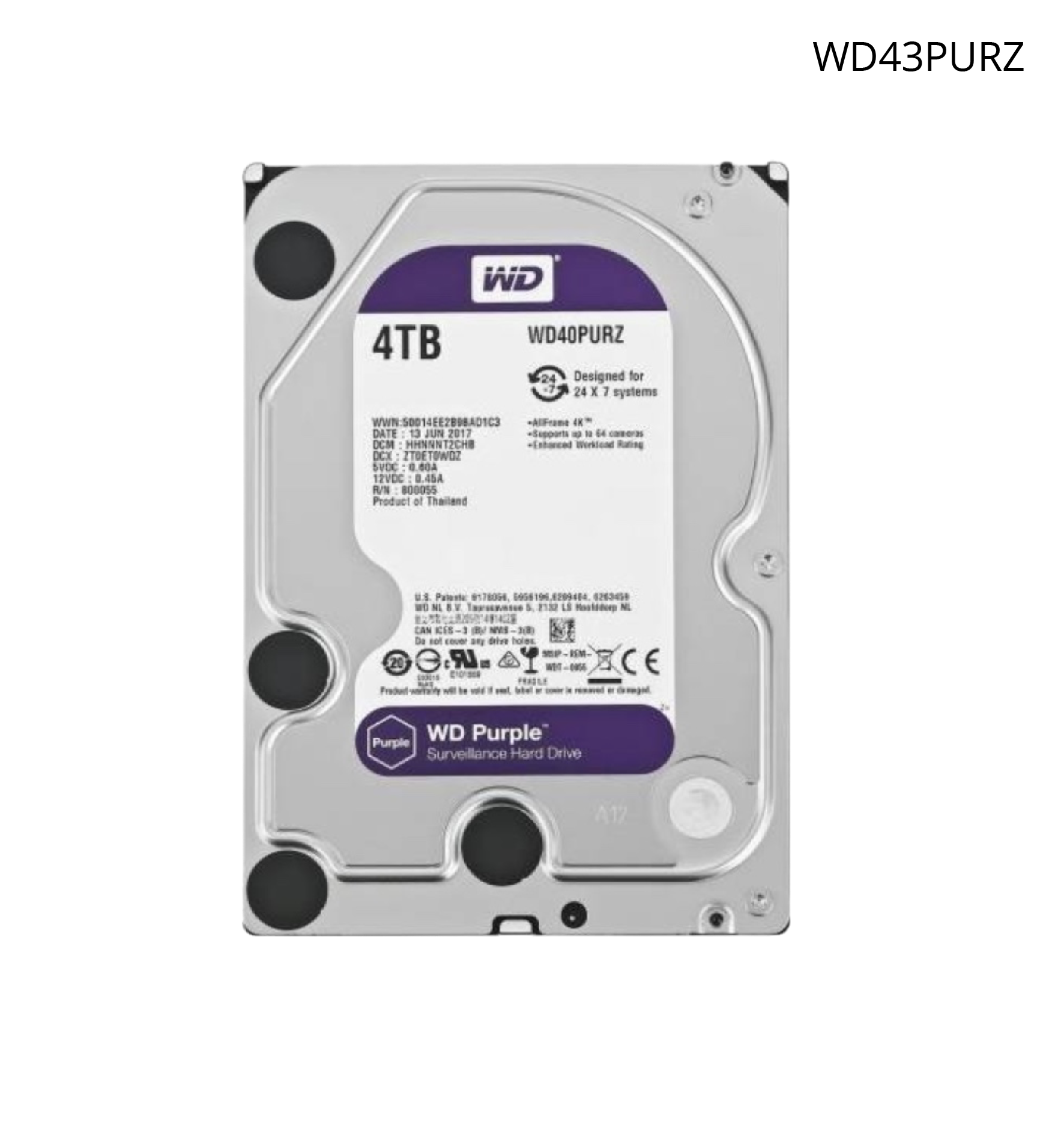 Disco Duro WD de 4 TB, Optimizado para Soluciones de Videovigilancia, Uso 24/7.