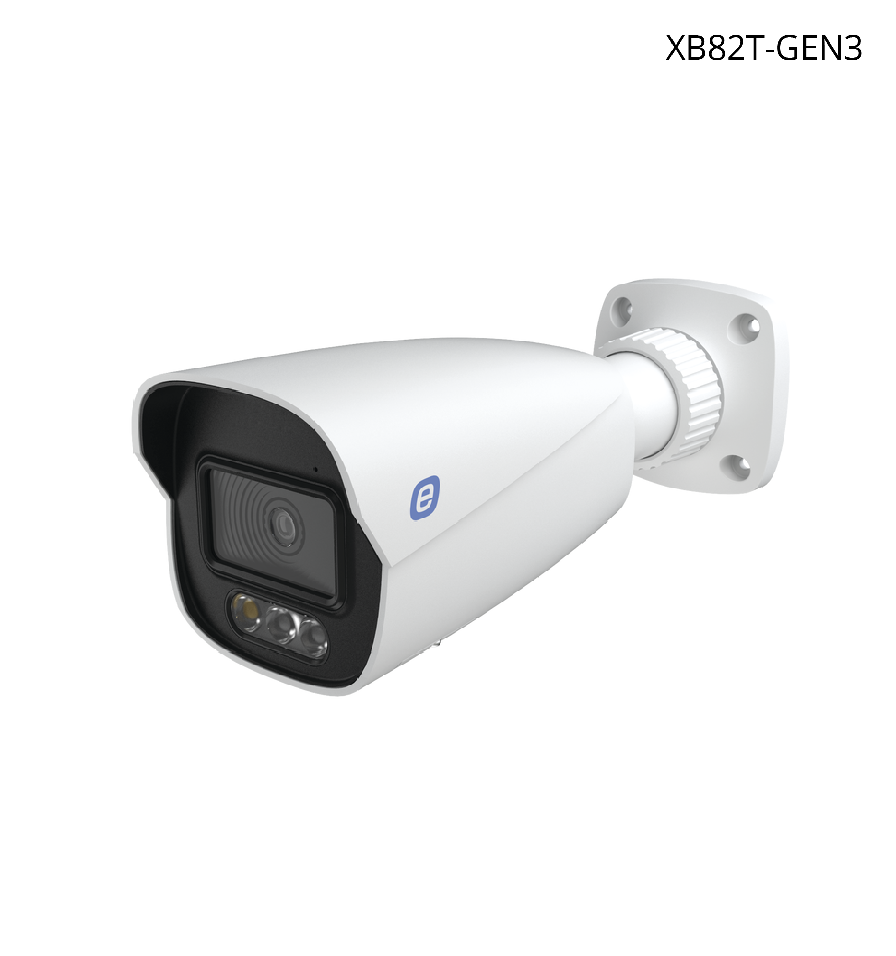 Cámara E-Series GEN3, Bala IP 8MP, Imagen a color 24/7, 30 MTS, IP66, Metal, Estrobo rojo y azul, Sirena Integrada, Audio de dos vías, NDAA.