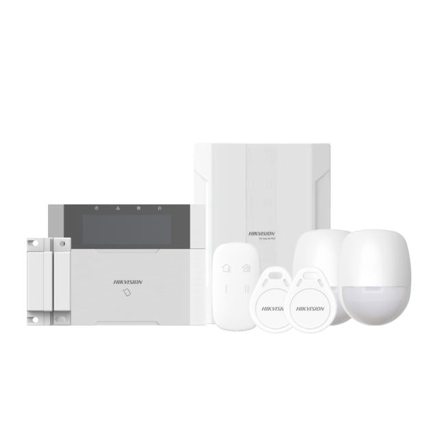 Kit panel alarma AX HYBRYD PRO 64 zonas teclado, sensor magnético, PIR, botón inalámbrico, tag | DS-PHA64-Kit-WB(B)