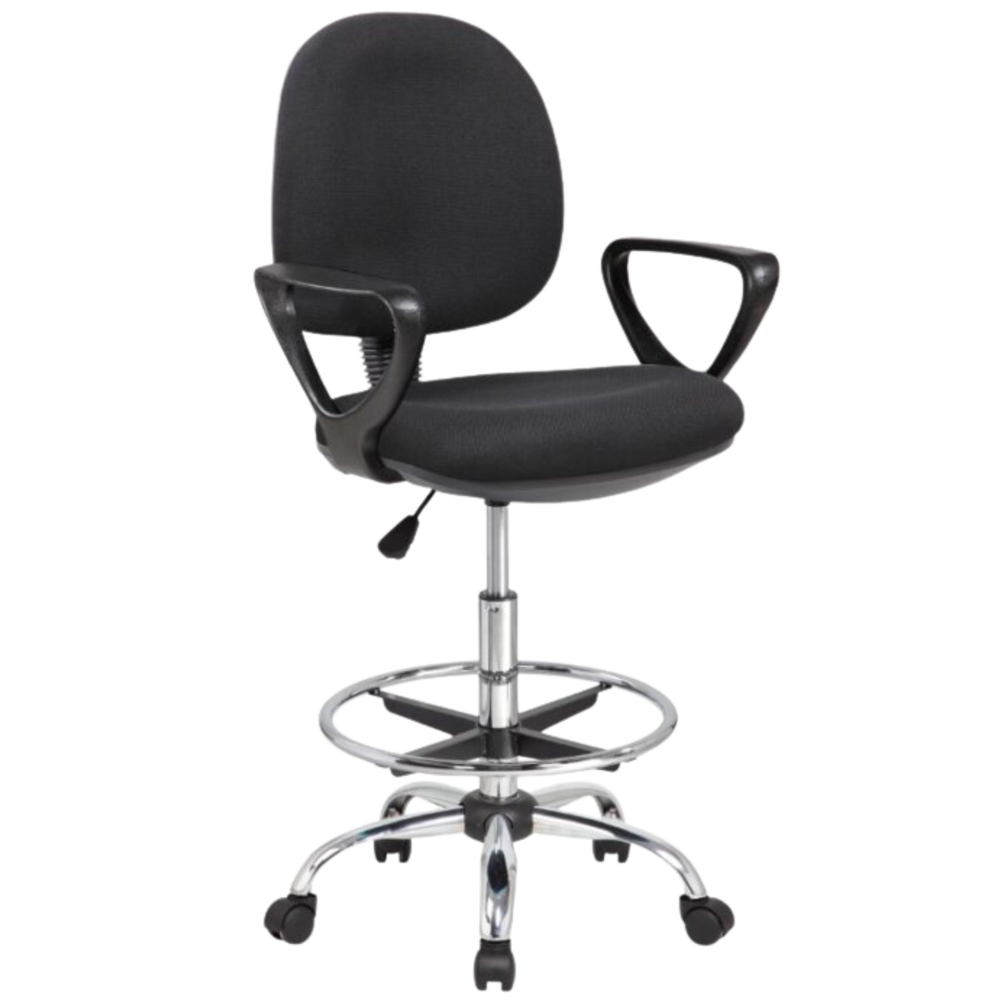 Silla SIT Cajero o Secretarial, tela de malla, alta con anillo para pie, neumático de altura. Color Negro, Peso: 250Lbs