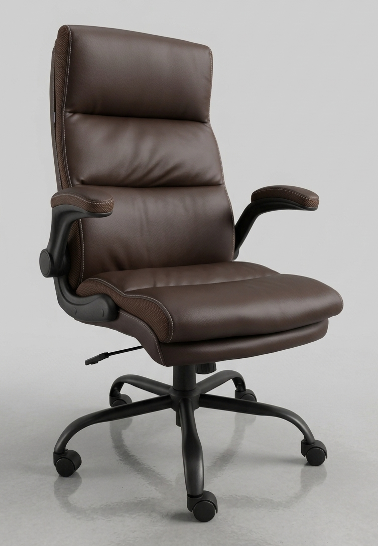 Silla SIT ejecutiva con respaldo alto, mecanismo, reposabrazos, marrón piel sintética. SIT-M650
