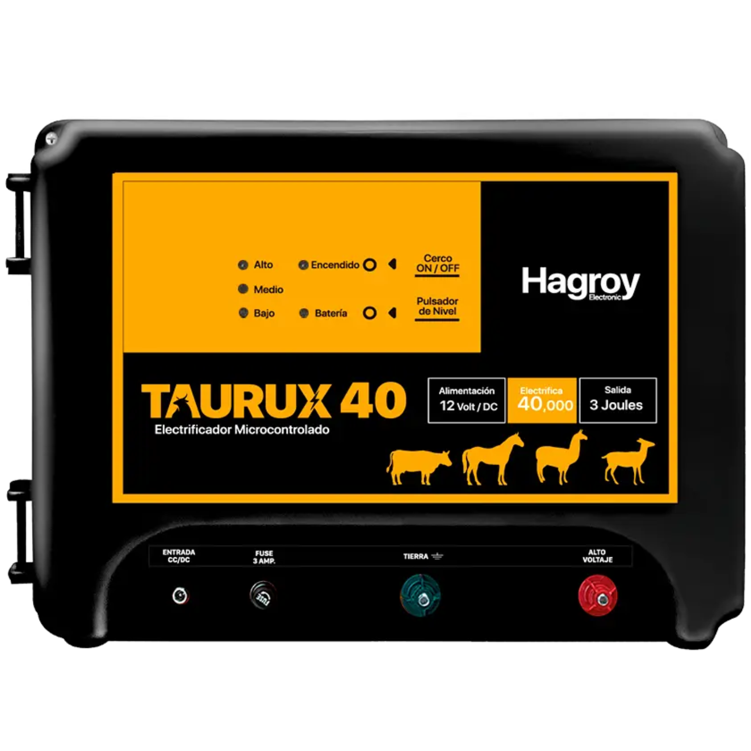 KIT ENERGIZADOR GANADERO TAURUX40K (HAGROY) PANEL SOLAR 30W, SOPORTE PANEL, FUENTE 1.7A, CONTROLADOR