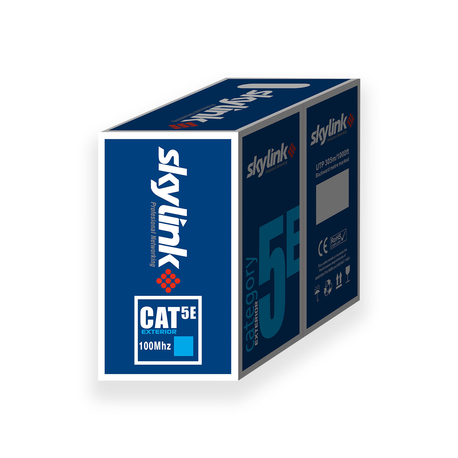 Cable UTP Cat5E Skylink, Color Negro, 1000 Pies por Rollo, Exterior.