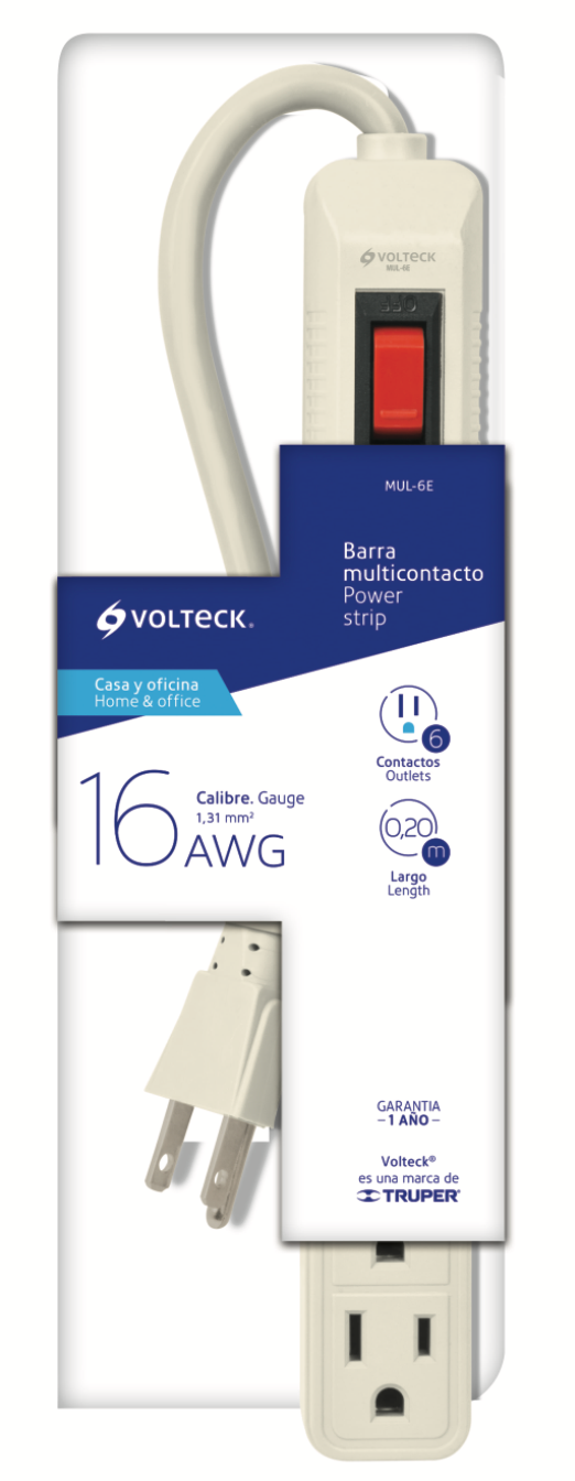 Regleta de 6 Contactos Volteck.